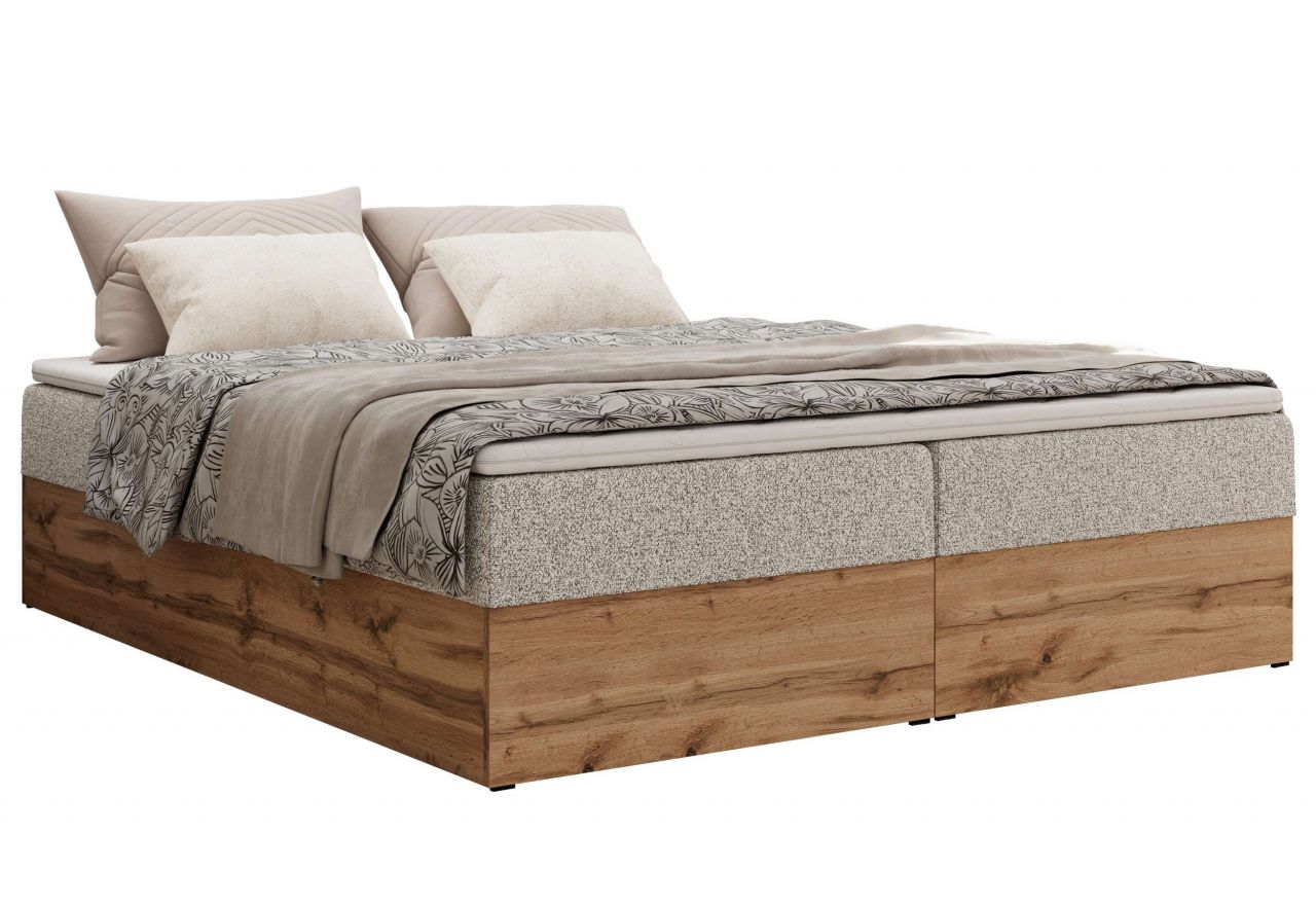 Łóżko kontynentalne - WOOD ZERO 160x200 - H3 - jasnoszary, struktura - topper Visco