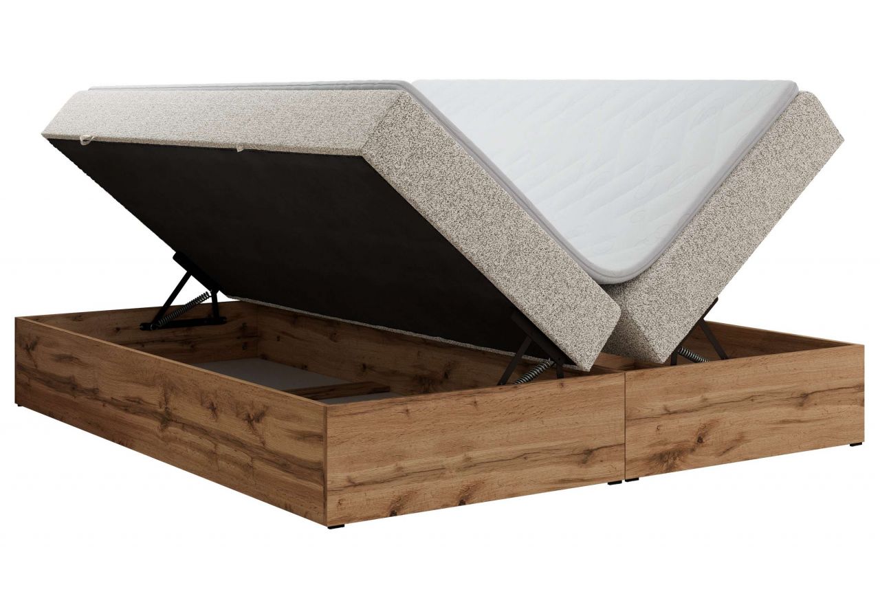 Łóżko kontynentalne - WOOD ZERO 160x200 - H4 - jasnoszary, struktura - topper Visco