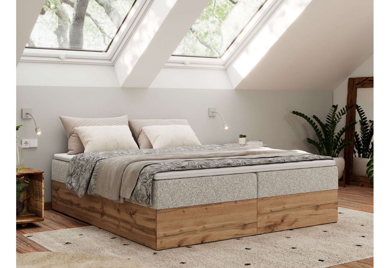 Łóżko kontynentalne - WOOD ZERO 180x200 - H4 - jasnoszary, struktura - topper Visco