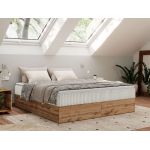 Łóżko kontynentalne - WOOD ZERO 200x200 - H3 - beżowy, sztruks - topper Visco