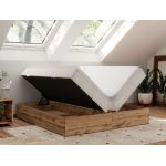 Łóżko kontynentalne - WOOD ZERO 200x200 - H3 - beżowy, sztruks - topper Visco