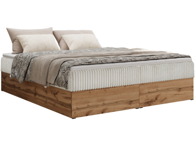 Łóżko kontynentalne - WOOD ZERO 160x200 - H4 - beżowy, sztruks - topper Visco