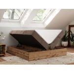 Łóżko kontynentalne - WOOD ZERO 200x200 - H3 - brązowy, sztruks - topper Visco