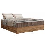 Łóżko kontynentalne - WOOD ZERO 160x200 - H4 - brązowy, sztruks - topper Visco