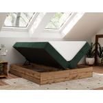 Łóżko kontynentalne - WOOD ZERO 140x200 - H3 - ciemnozielony, sztruks - topper Visco