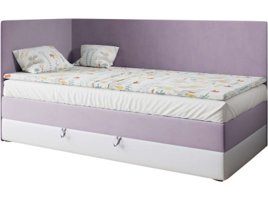 Gustowne, stylowe pojedyncze łóżko z pojemnikiem na pościel i materacem do sypialni - KUBUŚ 3 Magic Velvet 2249 / Madryt 920