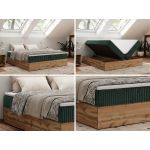 Łóżko kontynentalne - WOOD ZERO 180x200 - H3 - ciemnozielony, sztruks - topper Visco