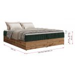 Łóżko kontynentalne - WOOD ZERO 160x200 - H4 - ciemnozielony, sztruks - topper Visco