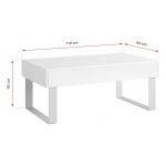 Modna duża ława biała z szufladą i na metalowych nóżkach - CONTROL Biały / Biały połysk