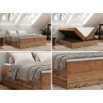 Łóżko kontynentalne - WOOD ZERO 140x200 - H3 - pomarańczowy, sztruks - topper Visco