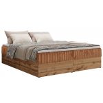 Łóżko kontynentalne - WOOD ZERO 140x200 - H4 - pomarańczowy, sztruks - topper Visco