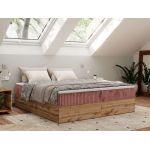 Łóżko kontynentalne - WOOD ZERO 180x200 - H3 - różowy, sztruks - topper Visco