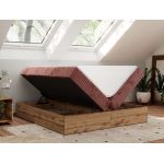 Łóżko kontynentalne - WOOD ZERO 180x200 - H3 - różowy, sztruks - topper Visco