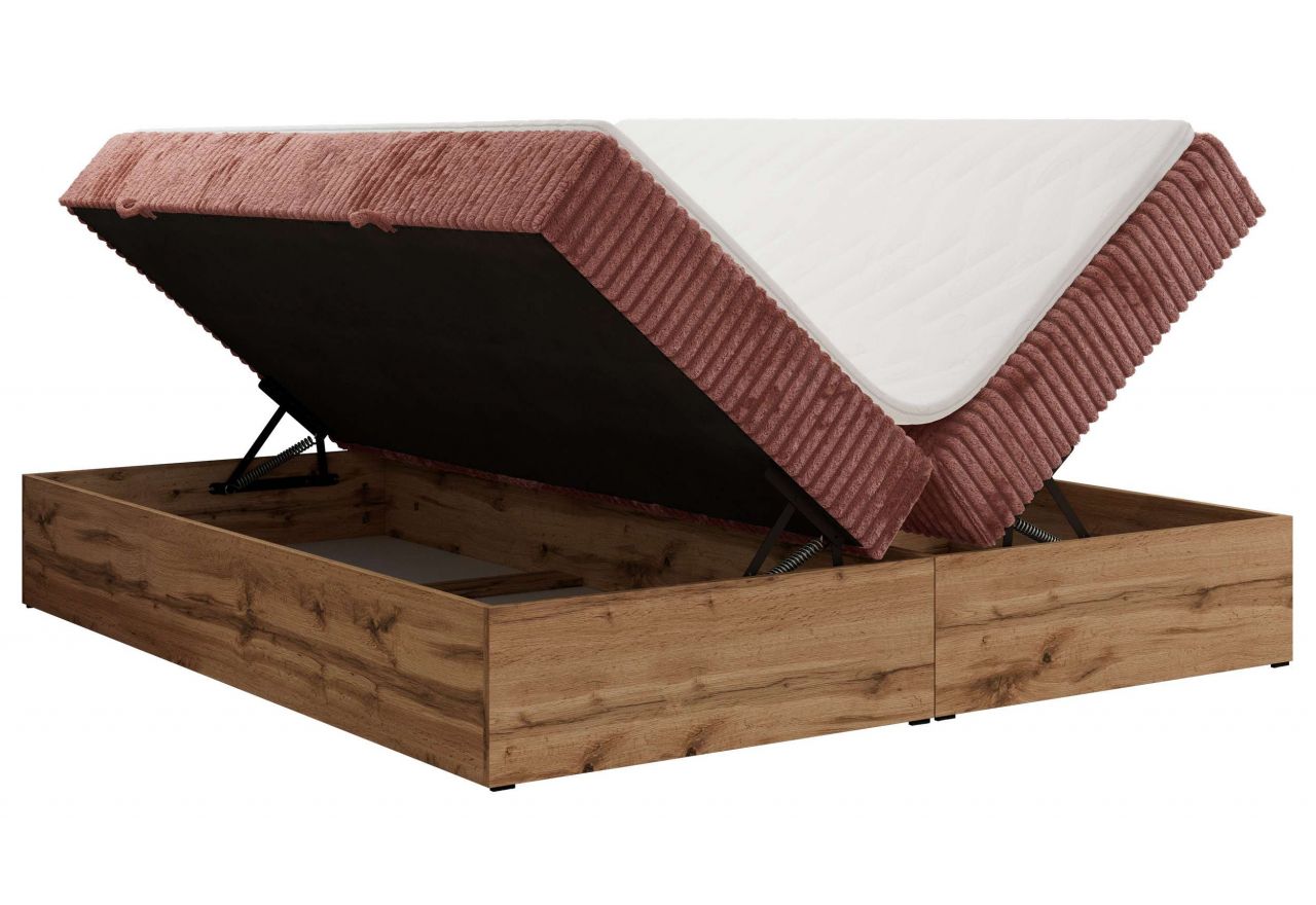 Łóżko kontynentalne - WOOD ZERO 200x200 - H3 - różowy, sztruks - topper Visco
