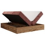 Łóżko kontynentalne - WOOD ZERO 140x200 - H4 - różowy, sztruks - topper Visco