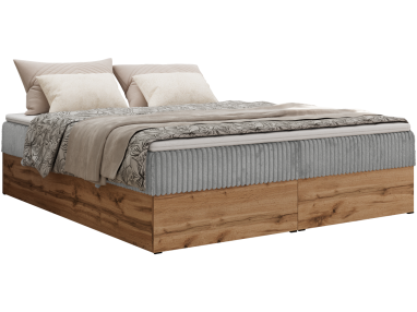 Łóżko kontynentalne - WOOD ZERO 200x200 - H3 - jasnoszary, sztruks - topper Visco
