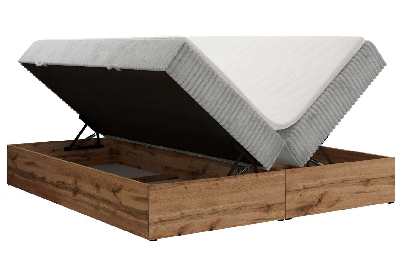 Łóżko kontynentalne - WOOD ZERO 160x200 - H4 - jasnoszary, sztruks - topper Visco