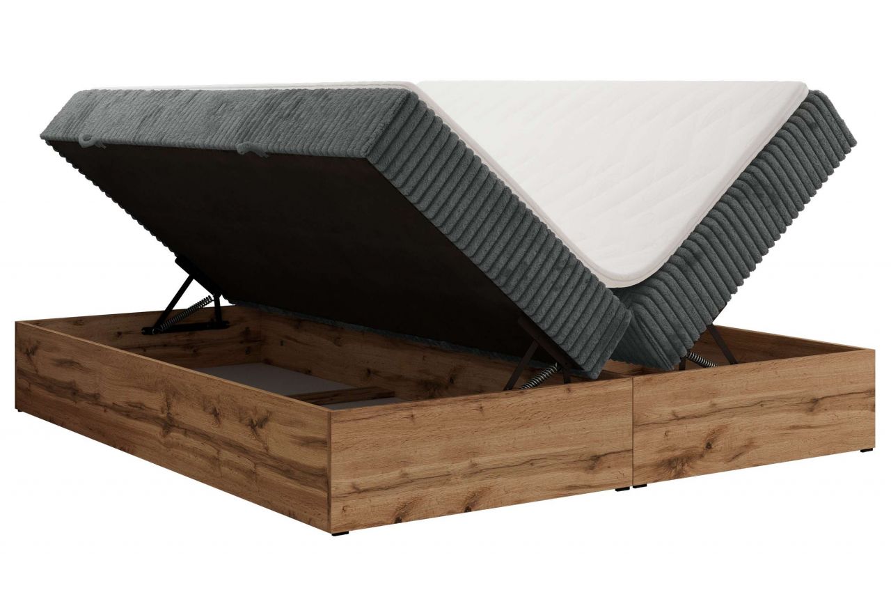 Łóżko kontynentalne - WOOD ZERO 160x200 - H4 - szary, sztruks - topper Visco