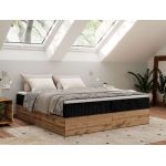 Łóżko kontynentalne - WOOD ZERO 180x200 - H3 - czarny, sztruks - topper Visco