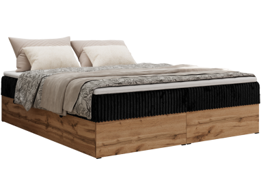 Łóżko kontynentalne - WOOD ZERO 160x200 - H4 - czarny, sztruks - topper Visco