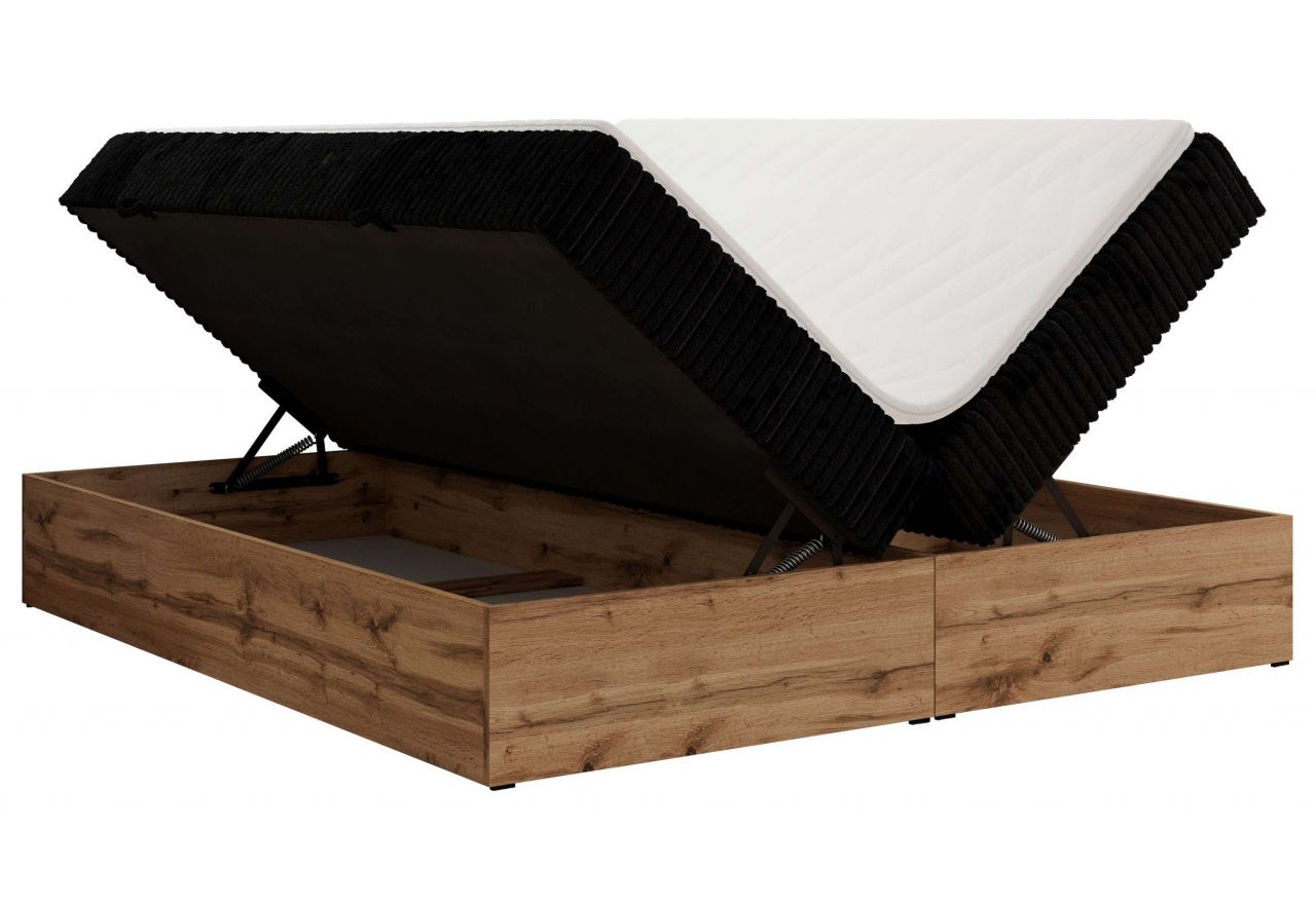 Łóżko kontynentalne - WOOD ZERO 180x200 - H4 - czarny, sztruks - topper Visco