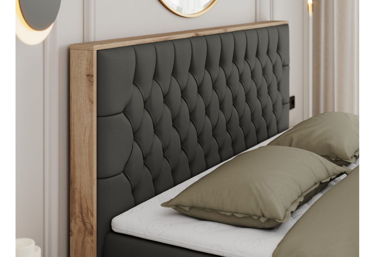 Łóżko kontynentalne AMORE 180x200 - Soft 20 - grafitowa ekoskóra - OUTLET