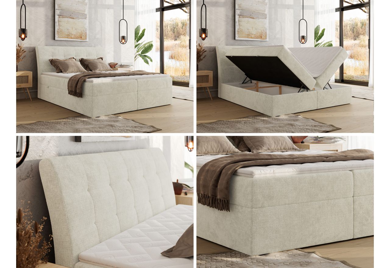 Łóżko kontynentalne - DAGOS 140x200 - H3 - kremowy, szenil grubo tkany - Topper T25