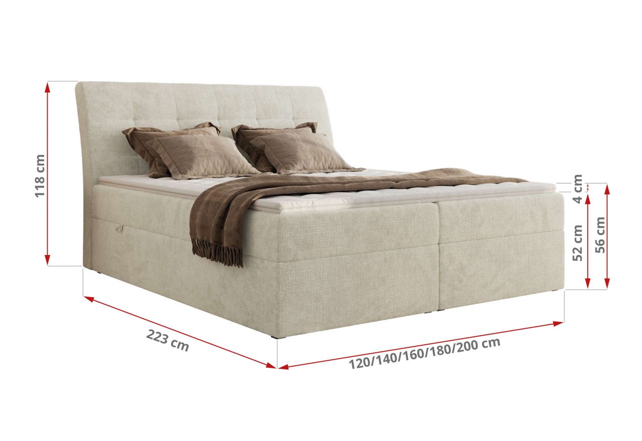 Łóżko kontynentalne - DAGOS 140x200 - H3 - kremowy, szenil grubo tkany - Topper T25