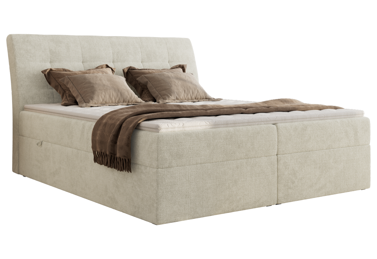 Łóżko kontynentalne - DAGOS 180x200 - H3 - kremowy, szenil grubo tkany - Topper T25