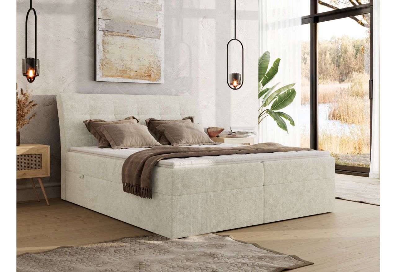 Łóżko kontynentalne - DAGOS 120x200 - H4 - kremowy, szenil grubo tkany - Topper T25