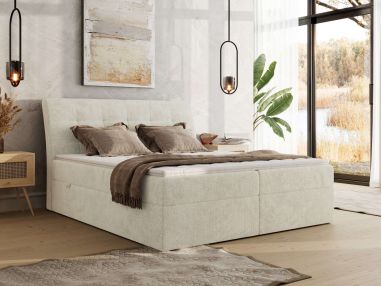 Łóżko kontynentalne - DAGOS 200x200 - H4 - kremowy, szenil grubo tkany - Topper T25