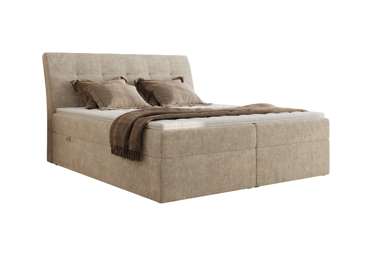 Łóżko kontynentalne - DAGOS 140x200 - H3 - beżowy, szenil grubo tkany - Topper T25