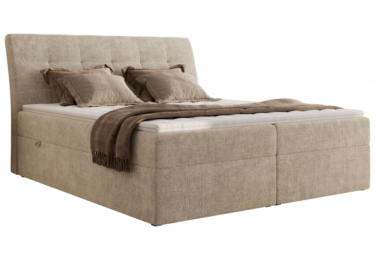 Łóżko kontynentalne - DAGOS 140x200 - H3 - beżowy, szenil grubo tkany - Topper T25