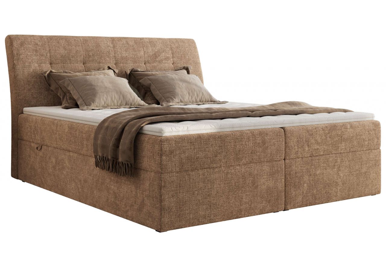 Łóżko kontynentalne - DAGOS 140x200 - H3 - jasnobrązowy, szenil grubo tkany - Topper T25