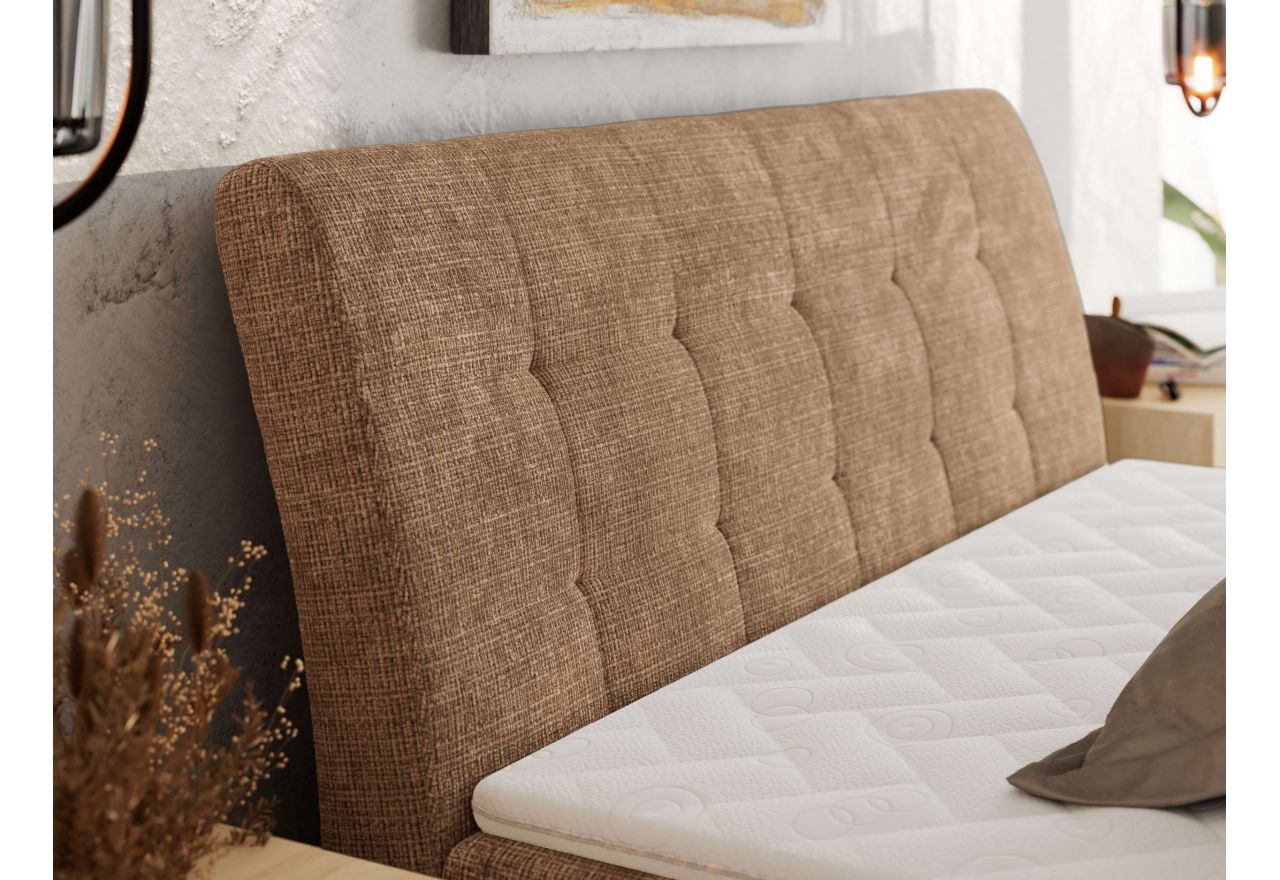 Łóżko kontynentalne - DAGOS 200x200 - H3 - jasnobrązowy, szenil grubo tkany - Topper T25