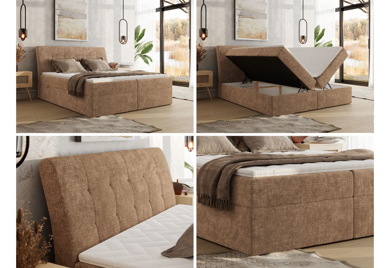 Łóżko kontynentalne - DAGOS 120x200 - H4 - jasnobrązowy, szenil grubo tkany - Topper T25