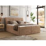 Łóżko kontynentalne - DAGOS 140x200 - H4 - jasnobrązowy, szenil grubo tkany - Topper T25