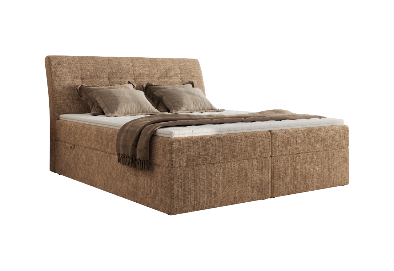 Łóżko kontynentalne - DAGOS 160x200 - H4 - jasnobrązowy, szenil grubo tkany - Topper T25