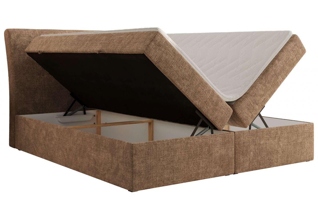 Łóżko kontynentalne - DAGOS 180x200 - H4 - jasnobrązowy, szenil grubo tkany - Topper T25