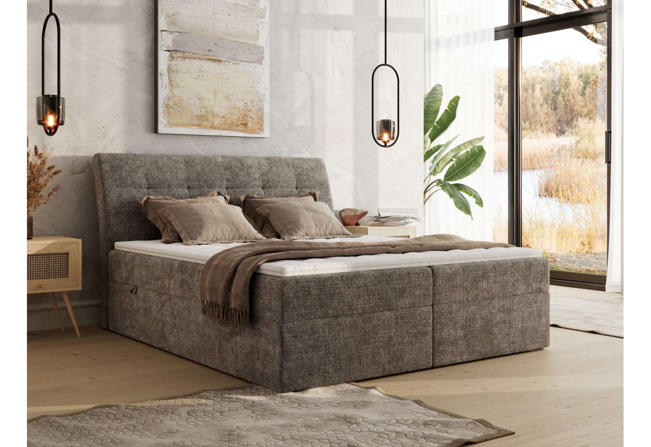 Łóżko kontynentalne - DAGOS 160x200 - H3 - brązowy, szenil grubo tkany - Topper T25