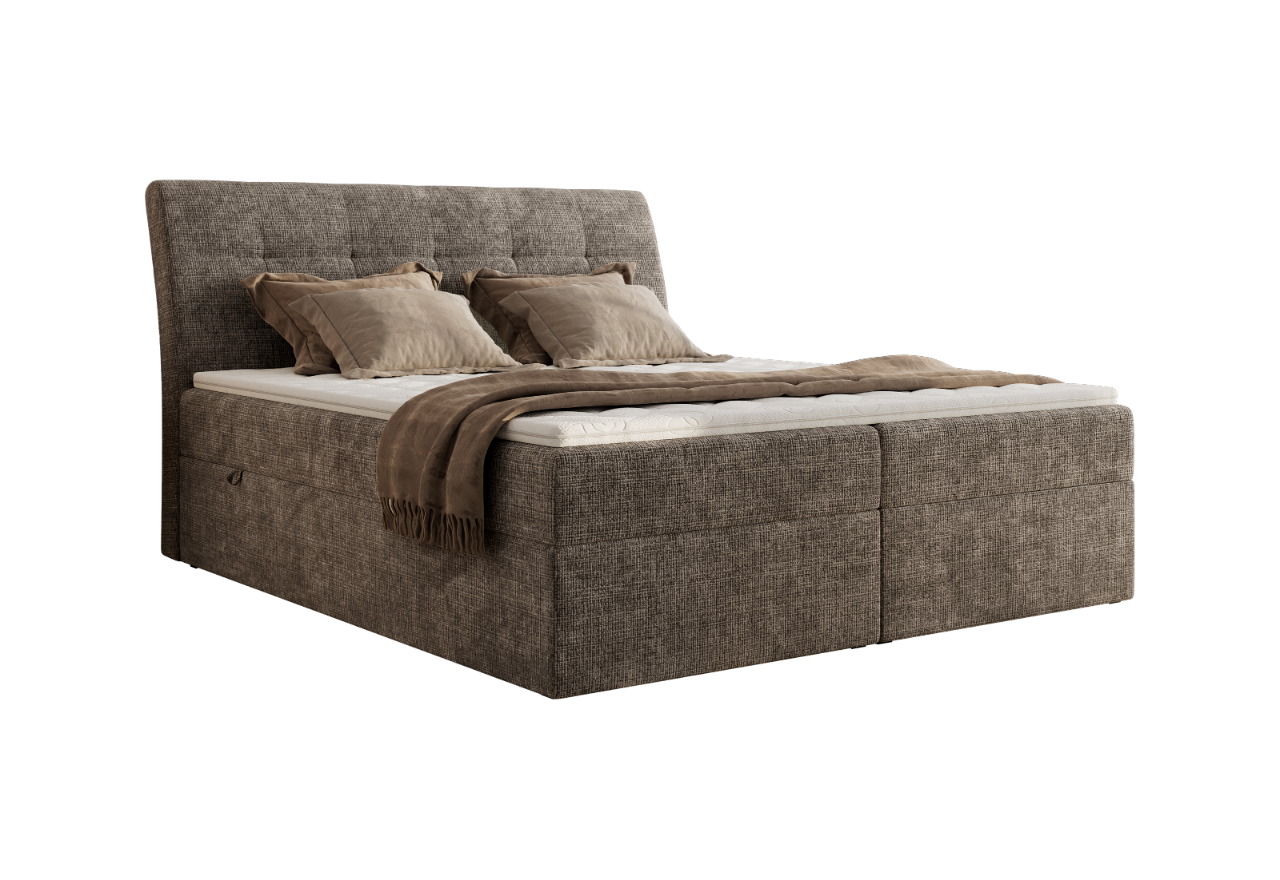 Łóżko kontynentalne - DAGOS 160x200 - H4 - brązowy, szenil grubo tkany - Topper T25