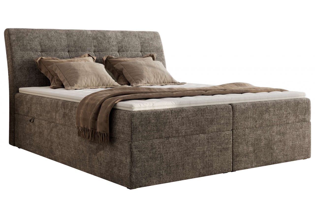 Łóżko kontynentalne - DAGOS 160x200 - H4 - brązowy, szenil grubo tkany - Topper T25