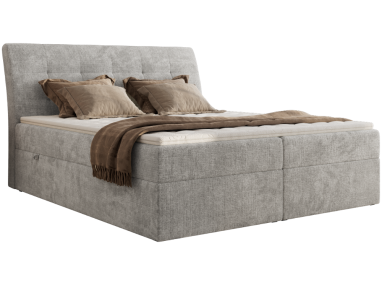 Łóżko kontynentalne - DAGOS 200x200 - H4 - jasnoszary, szenil grubo tkany - Topper T25