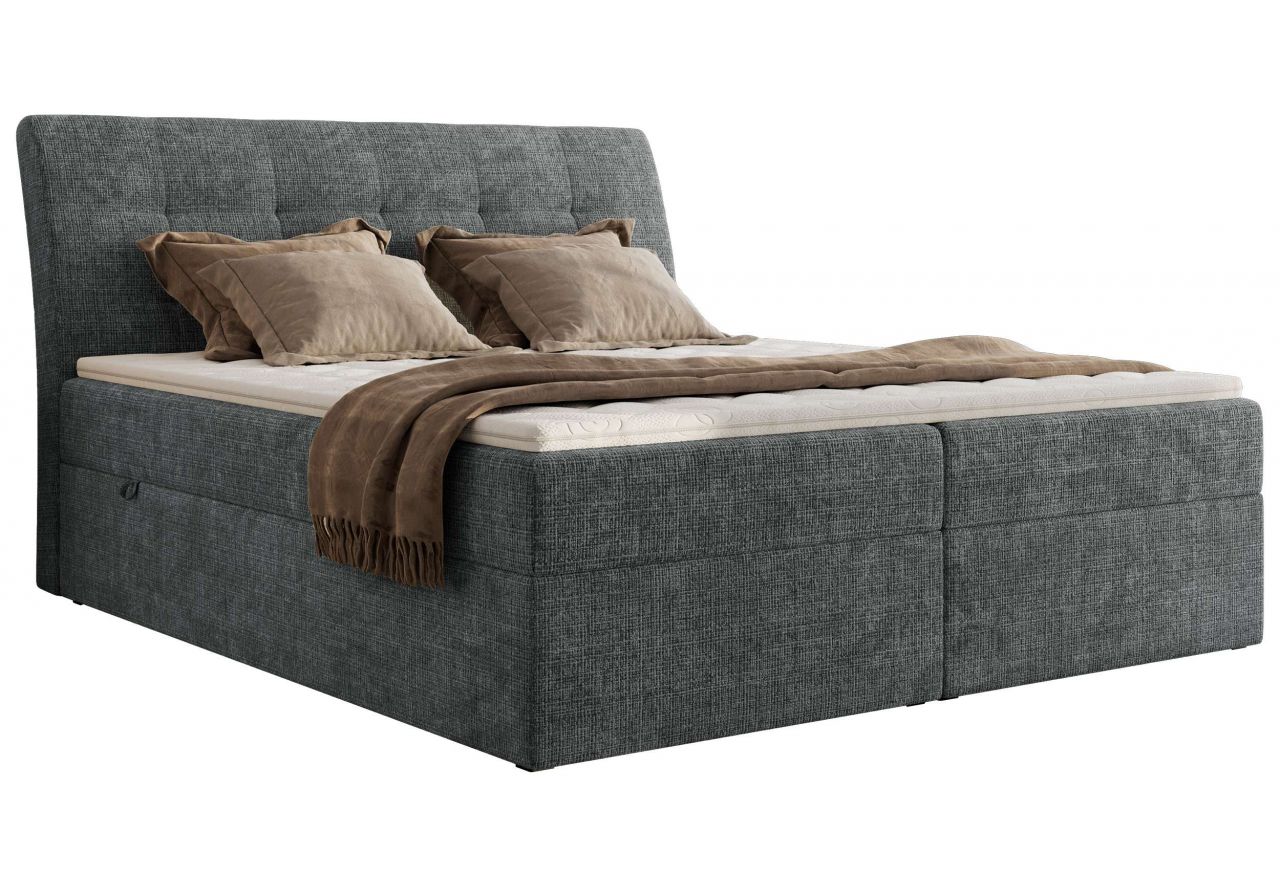 Łóżko kontynentalne - DAGOS 200x200 - H3 - ciemnoszary, szenil grubo tkany - Topper T25