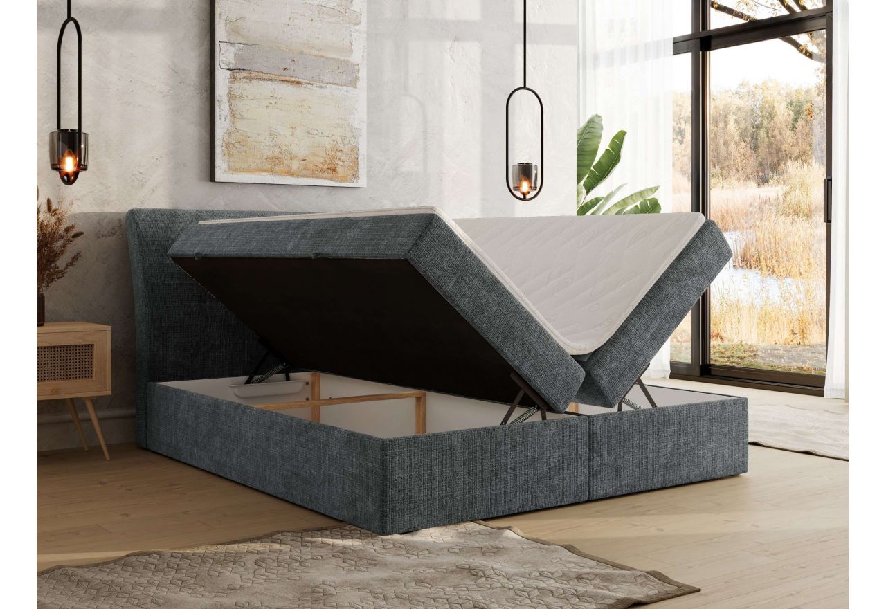 Łóżko kontynentalne - DAGOS 120x200 - H4 - ciemnoszary, szenil grubo tkany - Topper T25