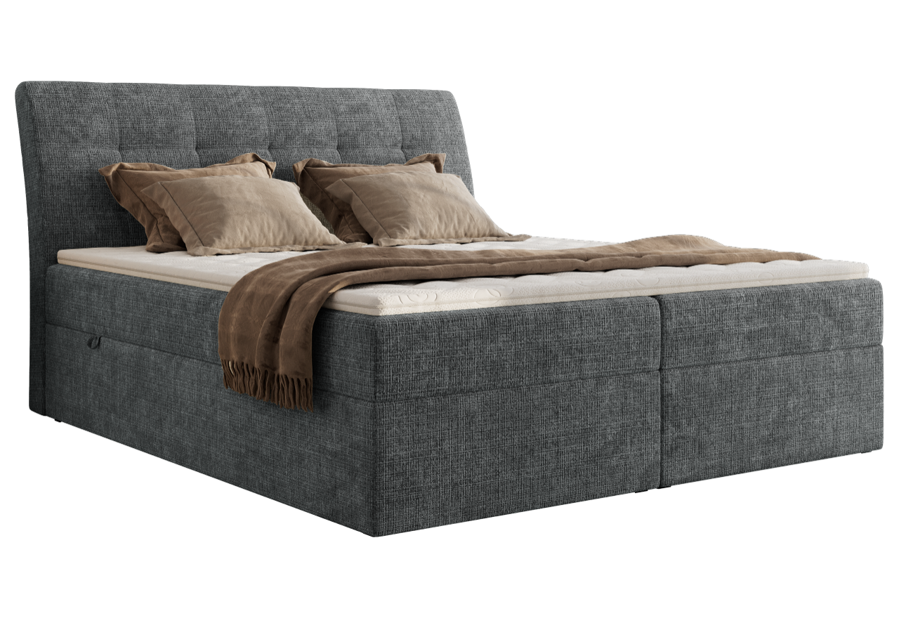 Łóżko kontynentalne - DAGOS 140x200 - H4 - ciemnoszary, szenil grubo tkany - Topper T25