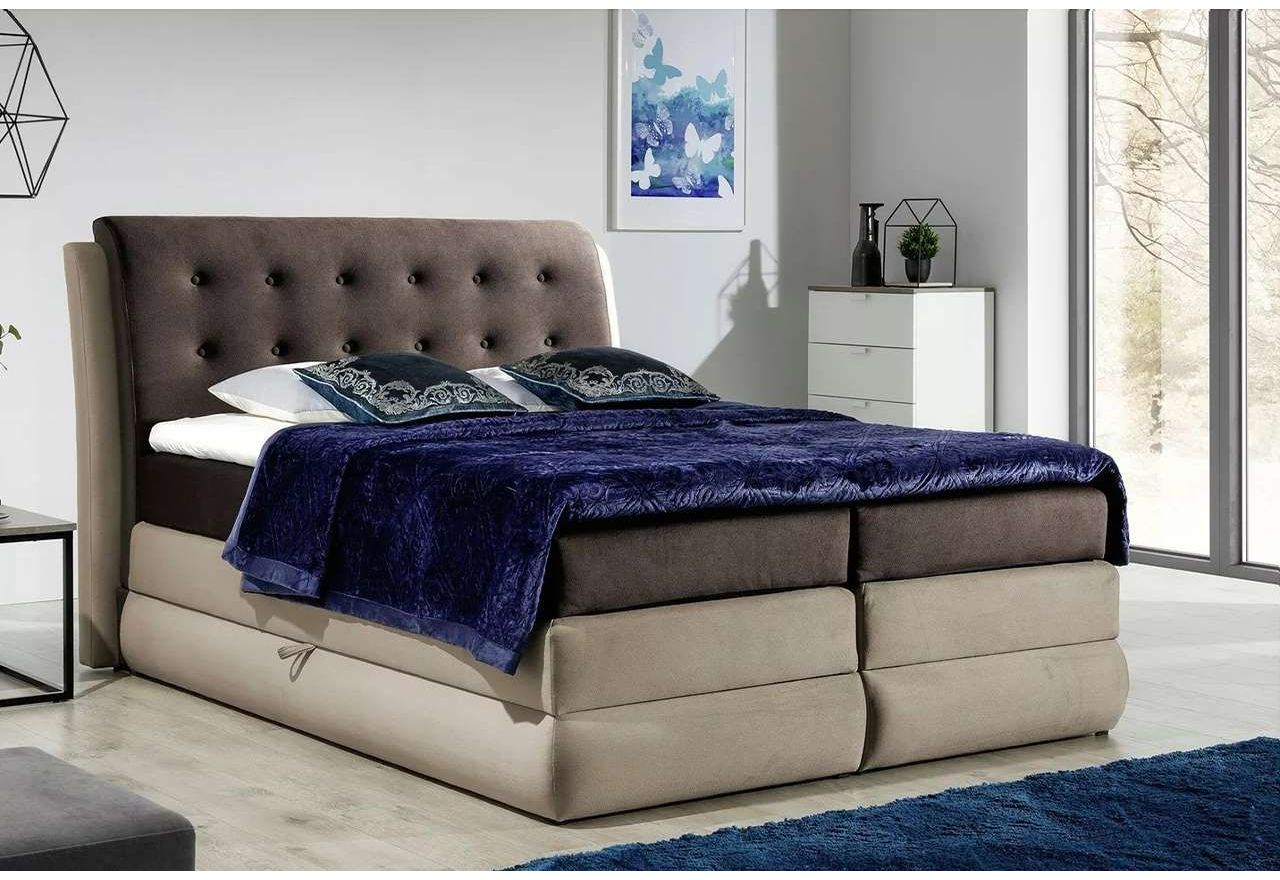 Wygodne łóżko kontynentalne z dwoma pojemnikami na pościel i opcją wyboru tkaniny - EVIVA / Solar 28 + 16