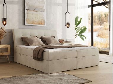 Łóżko kontynentalne - DAGOS 140x200 - H4 - beżowy, welwet - Topper T25