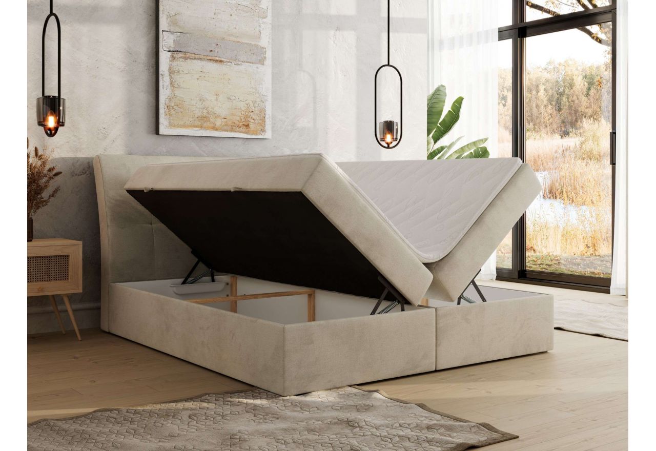 Łóżko kontynentalne - DAGOS 160x200 - H4 - beżowy, welwet - Topper T25