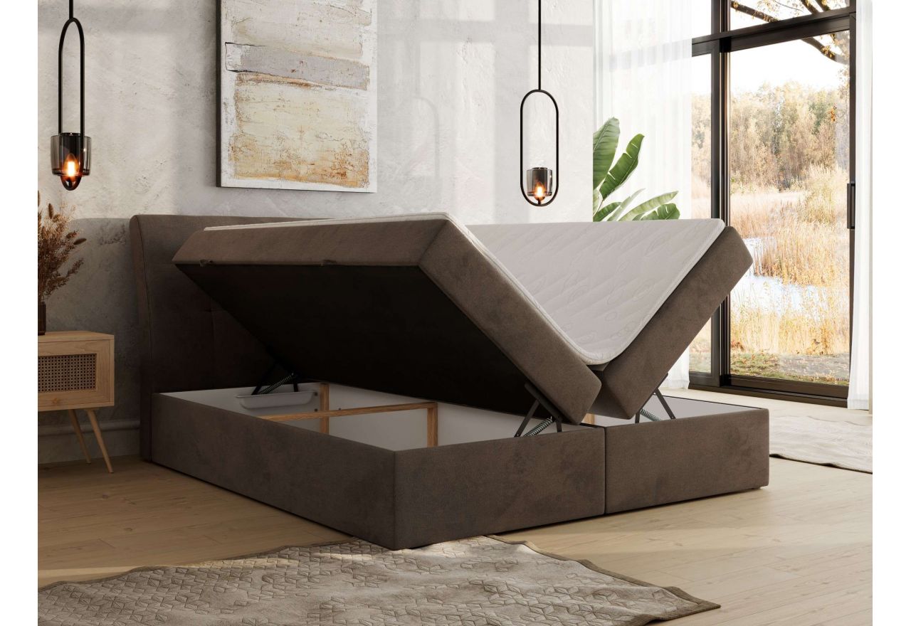 Łóżko kontynentalne - DAGOS 200x200 - H3 - brązowy, welwet - Topper T25